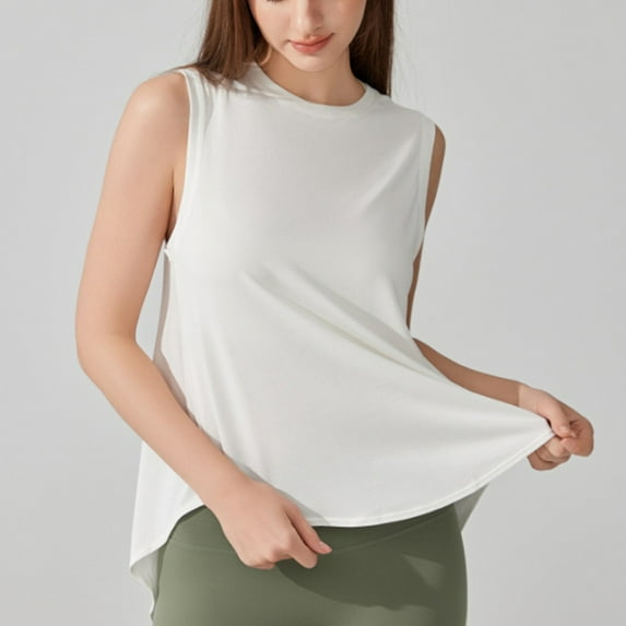 HOMBOM Muscle Tank Tops for Women 2025 White Sports Sleeveless Fitness Crew Neck Solid Color Shirt