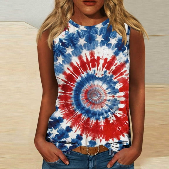 HOMBOM Muscle Tank Tops for Women Loose Fit Crew Neck Sleeveless Dressy independence Day Print Shirt
