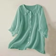 thumbnail image 1 of HOMBOM New Arrivals Tops for Women Green Cotton Solid Puff Sleeve Short Sleeve Collared Blouse S, 1 of 3