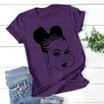 thumbnail image 1 of HOMBOM New Arrivals Women Blouses Dressy Purple T-shirt Rolled Sleeve Crew Neck Short Sleeve Print Graphic Tee 3XL, 1 of 3