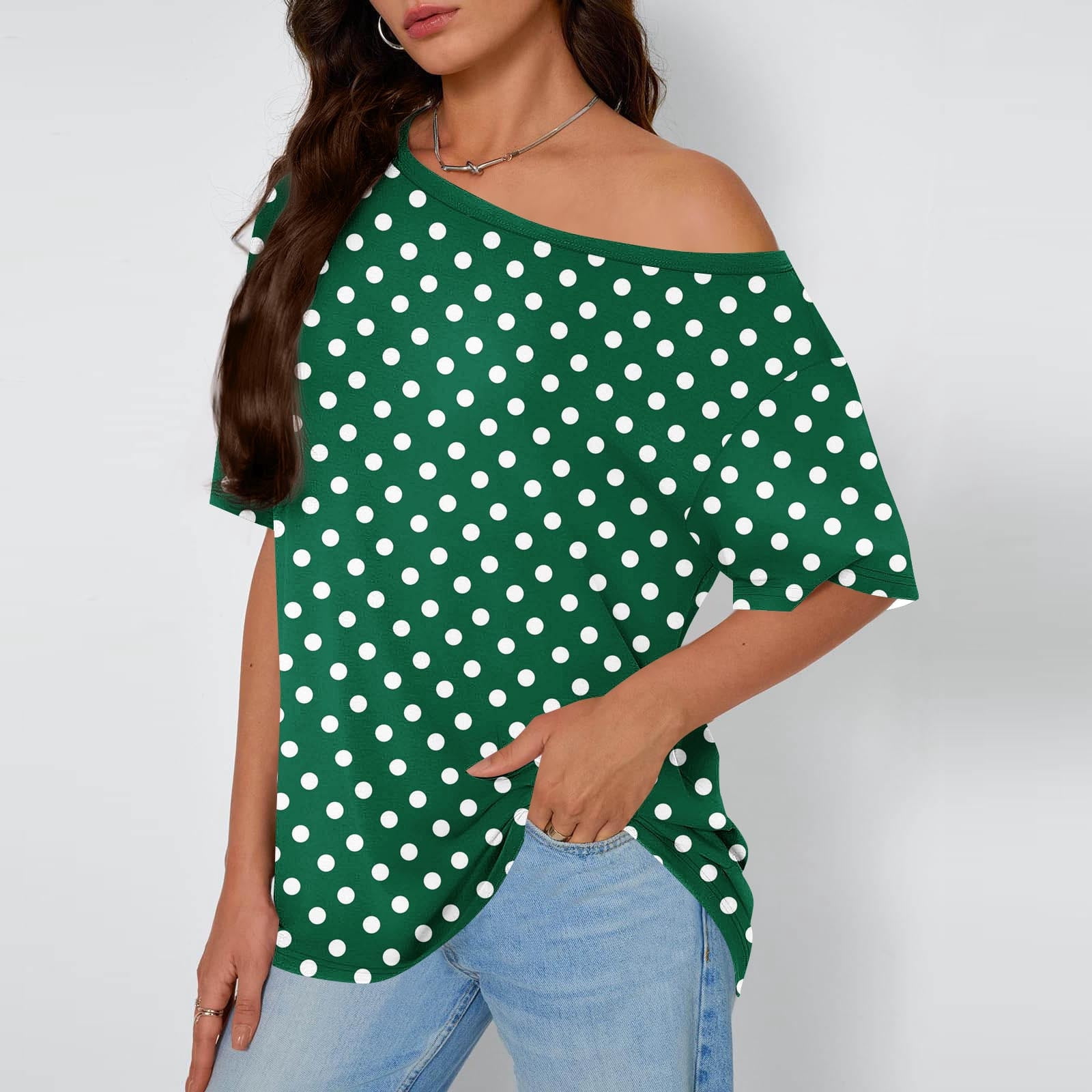 HOMBOM Off The Shoulder Shirts for Women Tunic Tops Boat Neck Oversized ...
