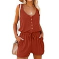 thumbnail image 1 of HOMBOM One Piece Jumpsuits for Women Plus Sleeveless Orange Round Neck Rompers Solid Color Jumpsuit Shorts 2XL, 1 of 4