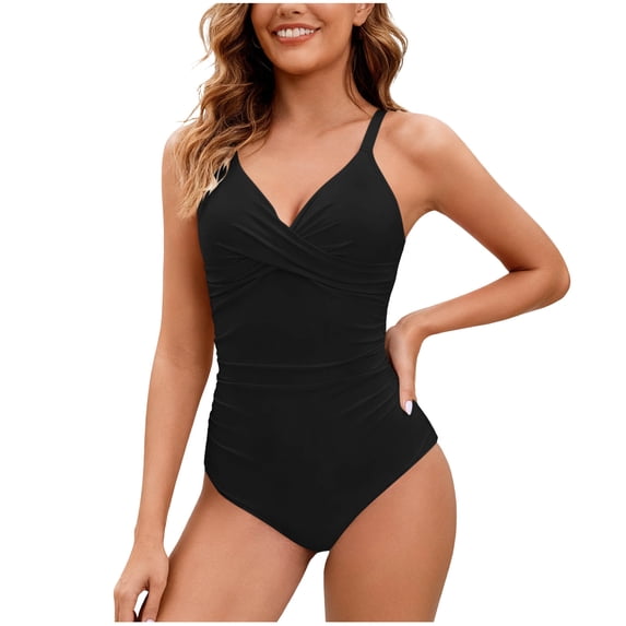 HOMBOM One Piece Swimsuit for Women High Cut Swimwear Black Slimming Tummy Control Solid Ladies Bathing Suit