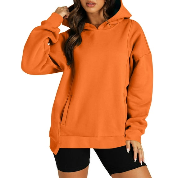 HOMBOM Orange Sweatshirts for Women Trendy Hooded Casual Plain Tops Winter Long Sleeve Loose Hoodie 2XL
