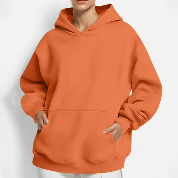 HOMBOM Orange Sweatshirts for Women Trendy Plain Hooded Oversized Halloween Tops Long Sleeve Winter Hoodie S