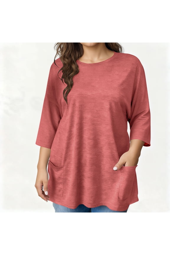 Oversized T Shirts for Women Pink Valentine Love 3/4 Sleeve Heart Plus Size Adults Tees 4XL