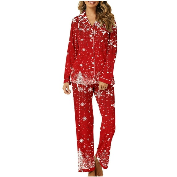 HOMBOM Pajamas Sets for Women Two Piece Comfy Long Sleeve Tops and Long Pants Xmas Daily Adults Outfits