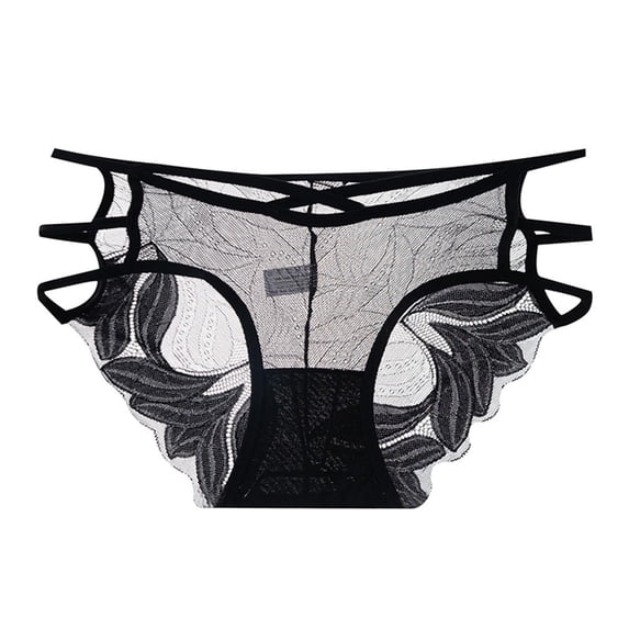 HOMBOM Panties for Women Briefs Lace Mid Waist Black Seamless See Through Cheeky Ladies Underwear Hipster M