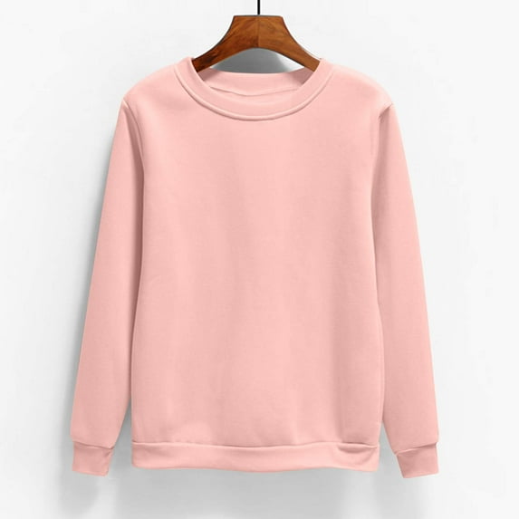HOMBOM Pink Sweatshirts Women Plain Crew Neck Lightweight Pullover Casual Long Sleeve Soft Sweatshirt 2XL