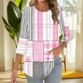 thumbnail image 1 of HOMBOM Pink Women Blouses Crew Neck 3/4 Sleeve Blouse Color Block Front Pleated Casual Shirt, 1 of 5