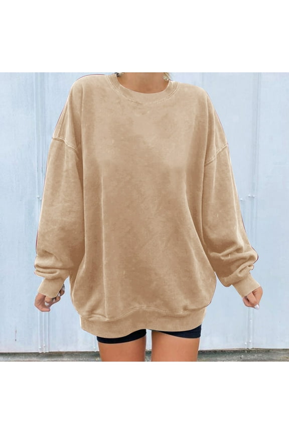 Plain Crewneck Hoodless Sweatshirt Women,Yellow Crew neck Pullover Solid Long Sleeve Casual Tops