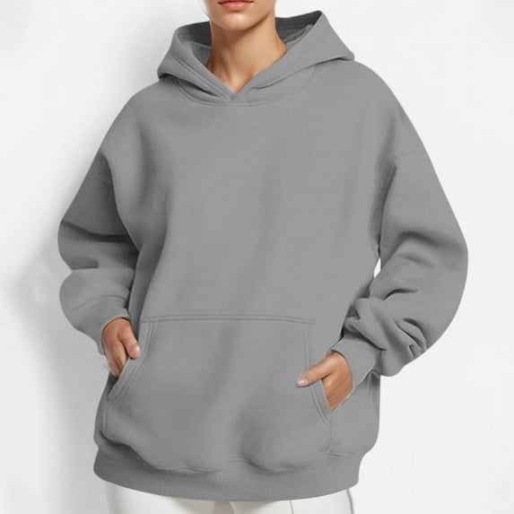 HOMBOM Plain Sweatshirt for Women Hooded Gray Oversized Soft Tops Winter Long Sleeve Fashion Hoodie XL