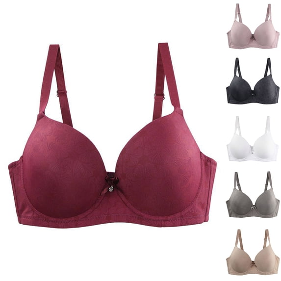 HOMBOM Plus Size Bras for Women Unlined Bralette Soft Push-Up Bras Wine Wireless Spaghetti Straps Lifting Brassiere 44C