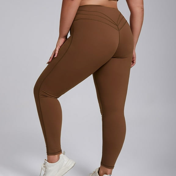 HOMBOM Plus Size Leggings for Womens High Waisted No Front Seam Sports Tummy Control Warm Ladies Pants Brown 2XL