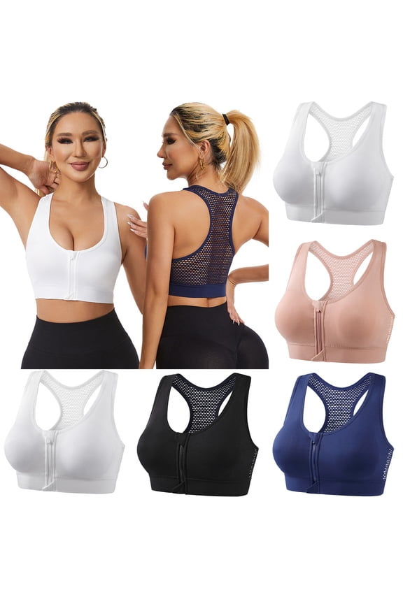 Plus Size Sports Bras for Women High Impact Workout High Support White No Underwire Zip Front Ladies Bras 3XL