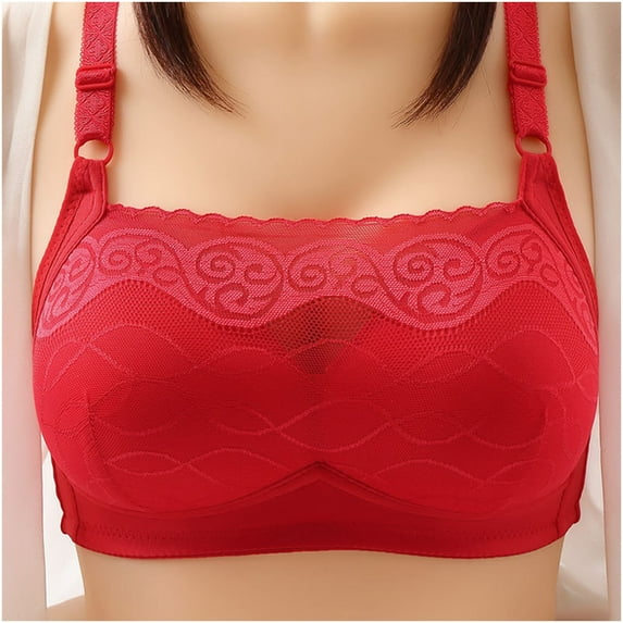 HOMBOM Plus Size Todays Daily Deals Bras Wire-Free Full Coverage Red Push-Up Daily Bra XXL