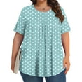 thumbnail image 1 of HOMBOM Plus Size Women Blouses Dressy Light Blue Casual Short Sleeve Polka Dot Crew Neck Pleated Blouse 2XL, 1 of 6