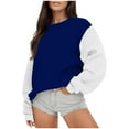 thumbnail image 1 of HOMBOM Pullover Sweatshirt for Women Trendy Crew Neck Blue Lightweight Colorblock Long Sleeve Womens Tops Hoodless, 1 of 5