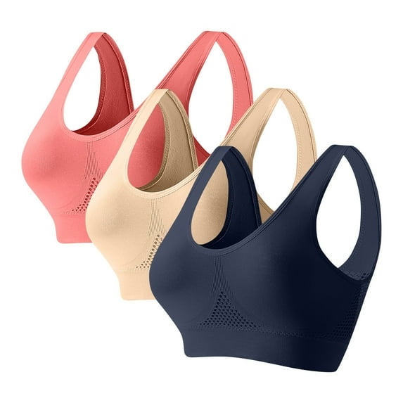 HOMBOM Push up Sports Bras for Women High Support 3 Pack Blue No Wire Womens Bras Racerback S