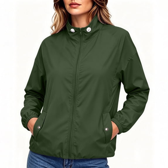 HOMBOM Rain Jacket for Women Waterproof Lightweight Climbing Drawstring Bomber Zipper with Pockets Womens Raincoat Outdoor