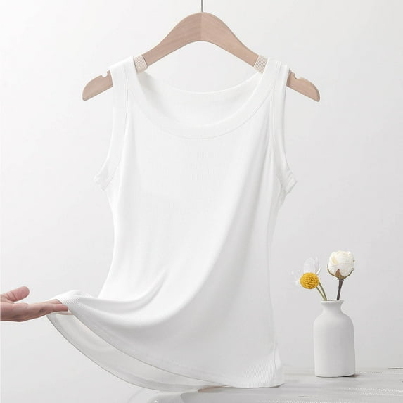 HOMBOM Ribbed Summer Tops for Women 2025 White Camisole Sleeveless Crew Neck Solid Color Casual Slim Shirt