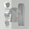 thumbnail image 1 of HOMBOM Scrubs for Women Gray V Neck Scrub Top and Pant Medical Comfortable Short Sleeve Ladies Working Uniforms Set, 1 of 9