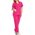 thumbnail image 1 of HOMBOM Scrubs for Women Medical Set V Neck Scrub Top and Pant Modern Short Sleeve Ladies Working Uniforms Pink, 1 of 2