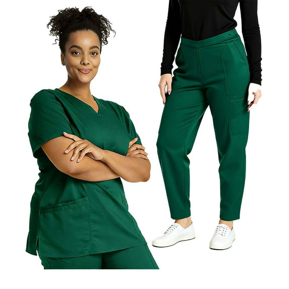 HOMBOM Scrubs for Women Medical V Neck Scrub Top and Pant Set Modern Ladies Working Uniforms Short Sleeve