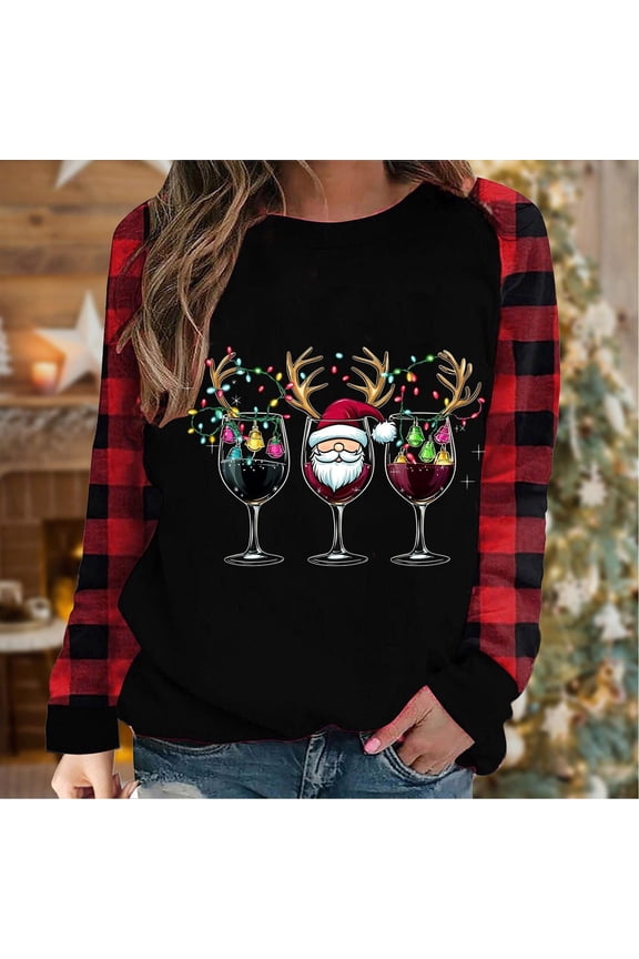 Shirts for Women Black Comfy Graphic Christmas Long Sleeve Christmas Tree Crewneck Ladies Tee Shirts Xmas