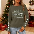thumbnail image 1 of HOMBOM Shirts for Women Christmas Long Sleeve Festive Army Green Xmas Merry Christmas Crewneck Females T Shirts Vintage, 1 of 9