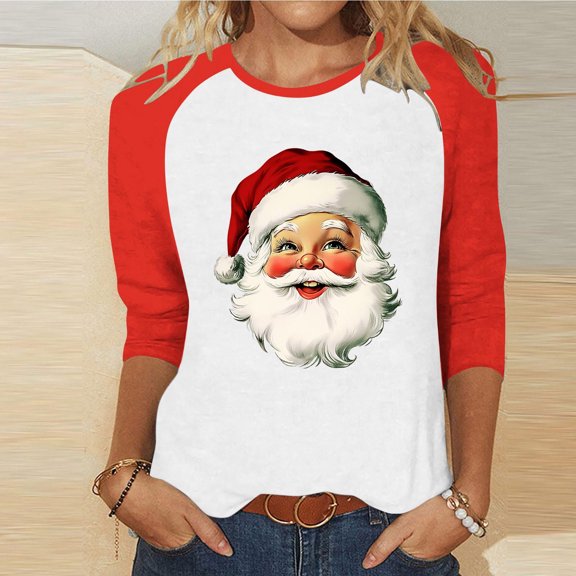 HOMBOM Shirts for Women Graphic Christmas Casual Raglan Wine Glass Crewneck 3/4 Sleeve Xmas Womens T Shirts