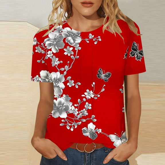 HOMBOM Shirts for Women Spring Hawaiian Tunic Tops Crewneck Comfy Beach Floral Womens T Shirts