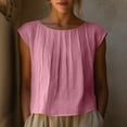 thumbnail image 1 of HOMBOM Shirts for Women Summer Pleated Cotton Linen Pink Loose Solid Short Sleeve Crewneck Womens T Shirts, 1 of 9