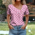 thumbnail image 1 of HOMBOM Shirts for Women Trendy Pink V Neck Short Sleeve Asymmetrical Collar Lapel Polka Dot T-shirt M, 1 of 6