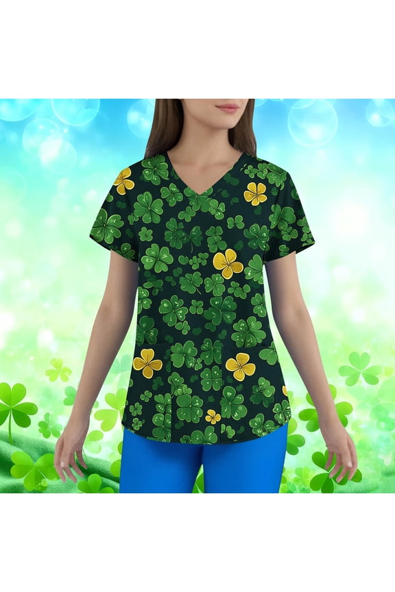 Shirts for Women Trendy Tee Shirts with Pockets Scrubs Short Sleeve St. Patricks Day Womens T Shirts Comfy