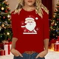 thumbnail image 1 of HOMBOM Shirts for Women Vintage Outfits Christmas 3/4 Sleeve Snowflakes Xmas Crewneck Females T Shirts Red, 1 of 4