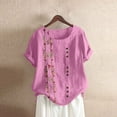 thumbnail image 1 of HOMBOM Short Sleeve Shirts for Women Casual Pink Floral Crew Neck Plus Size Tunic Blouse XXXXXL, 1 of 3