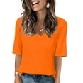 thumbnail image 1 of HOMBOM Short Sleeve Y2k Tops Women Orange Casual V-Neck Solid T-Shirts S, 1 of 6