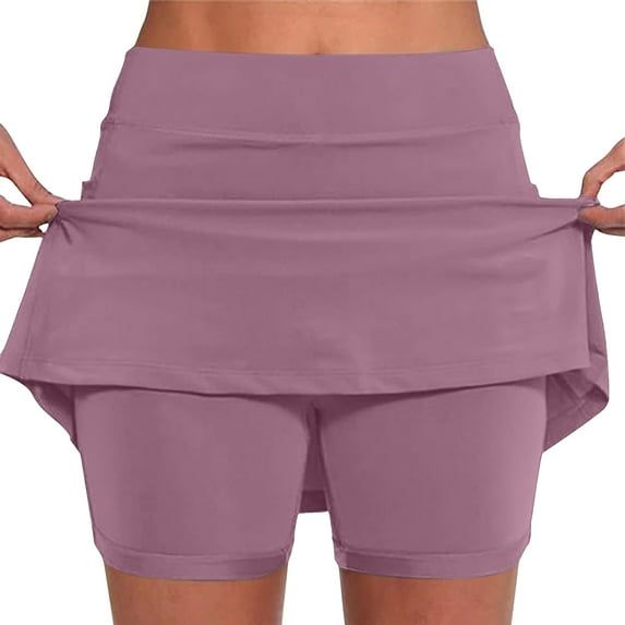 HOMBOM Shorts for Women Trendy Plus Pink Solid Color Skort Gym Yoga Shorts Womens Shorts L