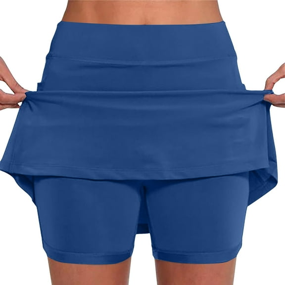 HOMBOM Shorts for Women Trendy Summer Blue Skort Gym Solid Color Shorts Women XL