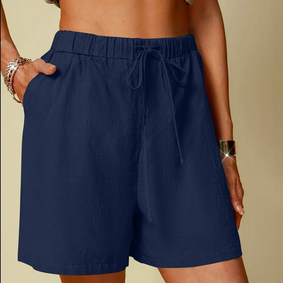 HOMBOM Shorts for Women with Pockets Plus Dark Blue Solid Color Wide Leg Shorts Plus Size Shorts L