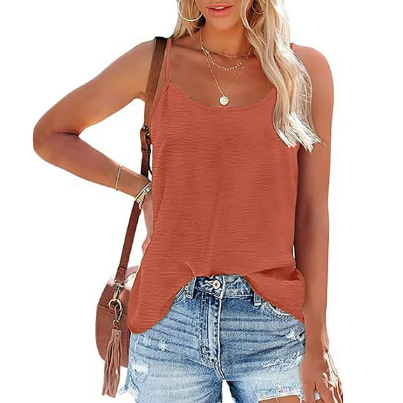 HOMBOM Sleeveless Basic Tops for Women Orange Crew Neck Loose T-shirts Tank Tops Solid Color Summer Tops XL