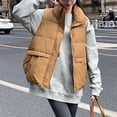 thumbnail image 1 of HOMBOM Sleeveless Puffer Vest for Women Winter Short Jackets with Pockets Zip up Waistcoat Brown Stand Collar Womens, 1 of 4