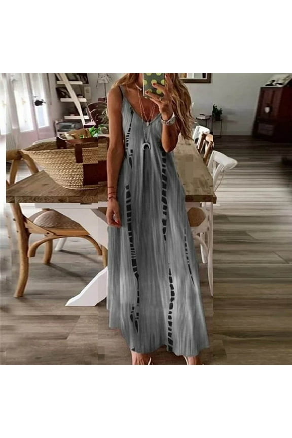 Sleeveless Sun Dress for Women Black Maxi Dresses for Women V-Neck Floral Dresses for 1950 2XL