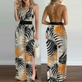 thumbnail image 1 of HOMBOM Sleeveless Women Jumpsuits and Rompers Elegant Khaki V-neck Hawaiian Style Split Leg Jumpsuits Wide-leg Jumpsuit XL, 1 of 5