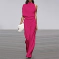 thumbnail image 1 of HOMBOM Sleeveless Womens Summer Jumpsuits and Rompers Hot Pink Round Neck Solid Color Wide-leg Jumpsuit S, 1 of 1