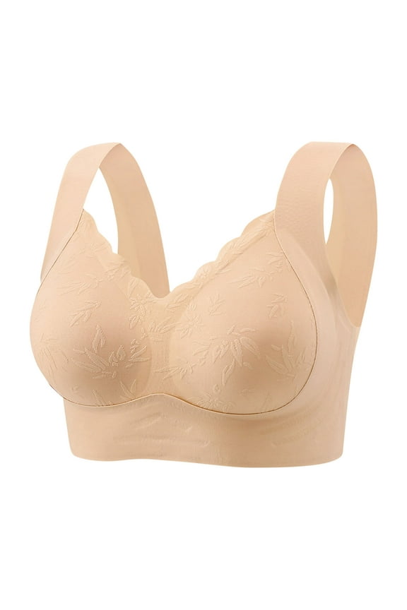 Soft Cup Bras for Women Push-Up Everyday Plus Size Full-Figure Bras Wireless Beige Everyday Brassiere 42ABC