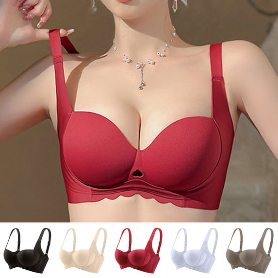 HOMBOM Soft Cup Womens Bras Balconette Push-Up Comfortable Brassiere Spaghetti Straps Wireless Red Soft Bras 32AB