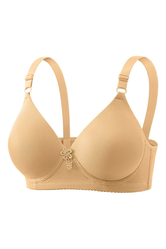 Bralette Bras for Women Soft Cup Unlined Comfortable Brassiere Beige Everyday Spaghetti Straps Wireless Bras 38C