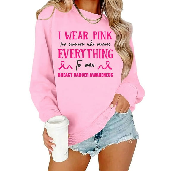 HOMBOM Solf Sweatshirt for Women Pink Breast Cancer Crew Neck Hoodless Pullover Graphic Long Sleeve Womens Tops